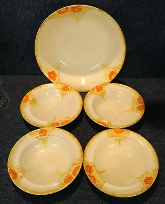 Buy Swinnertons Hampton Ivory Handpainted Art Deco Bowl And Dessert Bowls Poppies • 12.99£