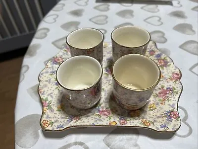 Buy Vintage - Royal Winton - ELEANOR Pattern - Floral Chintz - 4 EGG CUPS AND TRAY • 15£