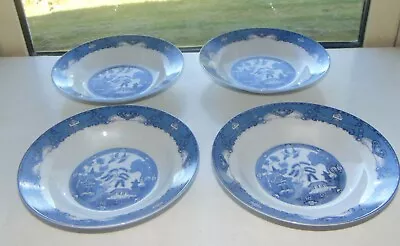 Buy Royal Norfolk China Willow Pattern Blue And White 4 X Rimmed Soup Bowls 21cm • 12£