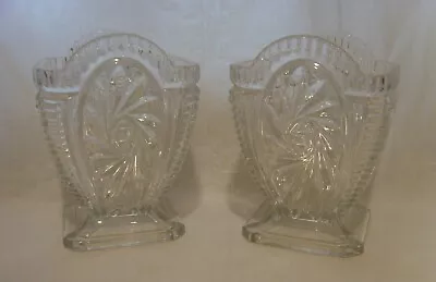 Buy Pair Vintage Art Deco Pressed Glass Libochovice Czech Vases Josefine Patt #1605 • 19.99£