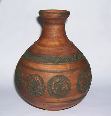Buy Studio Pottery - Attractive Embossed Design Bulbous Body Bottle Neck Vase (M.M). • 75£