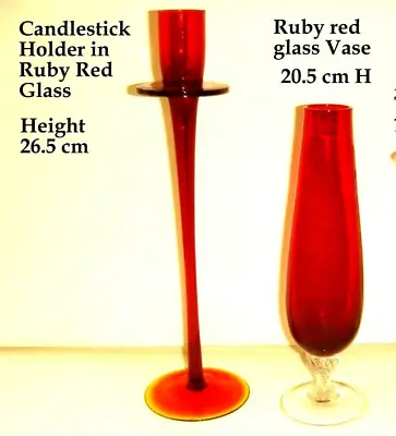 Buy Ruby Red Glass Candlestick Holder, Posy Vase • 9.99£