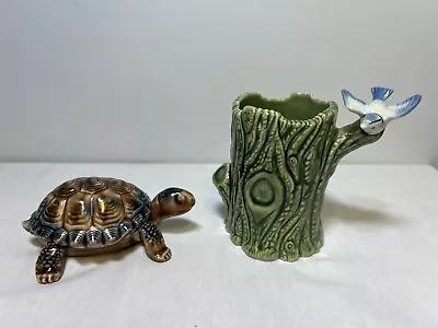 Buy Vintage Wade Porcelain Tree Stump With Blue Tit Bird & Tortoise Trinket • 10£