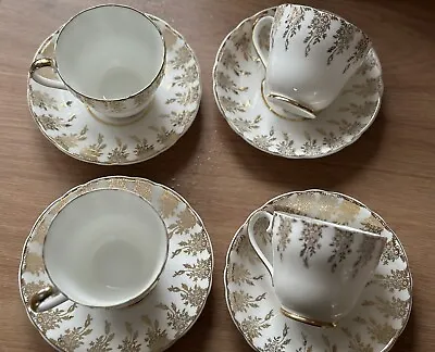 Buy Fine English Bone China Tea Set,  Vintage Pretty Gold/White X 4 Cups&saucers • 16£