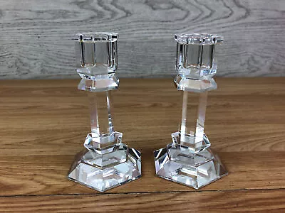 Buy Pair Of Clear Glass Hexagonal Candlesticks 4.5  Tall See Notes  • 21.99£