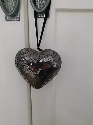 Buy Black Crackle Glass Heart Hanging • 5.99£