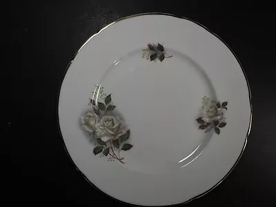 Buy Vintage English Fine Bone China White Roses Gold Rim 23cm Luncheon Plate • 10.99£