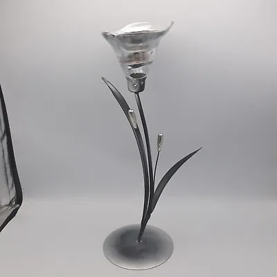 Buy Tall Metal & Glass Calla Lily Flower Candle Holder Silver And Black Ornament • 18£