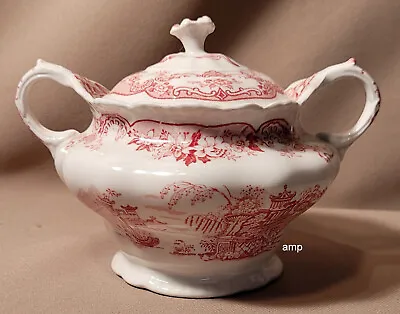 Buy John Maddock & Sons Royal Vitreous Bombay Red Scalloped Sugar Bowl EXCELLENT! • 52.91£