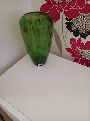 Buy Bohemian Large Green Mottled Glass Vase Very Good Condition • 40£