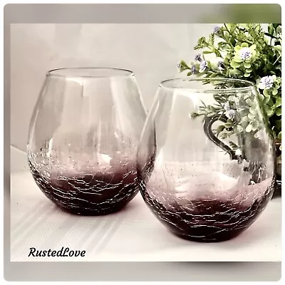 Buy Pier 1 Crackle Stemless Wine Glasses Purple Colored 10 Oz Barware Glasses - 2 • 92.42£