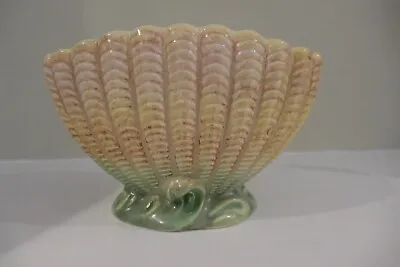 Buy Sylvac Beige And Green Pottery Pattern 514 Clam Sea Shell Posy Vase On Wave Base • 29.50£