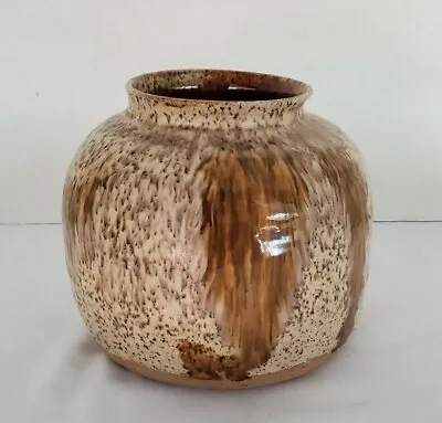 Buy Vtg Handcrafted Pottery Vase Matte Brown Beige With Some Shiny Glaze Detail  • 29.87£