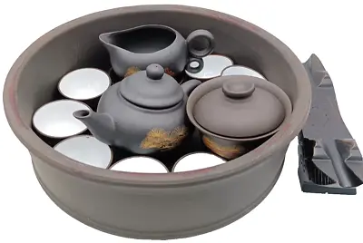 Buy Chinese Dark Brown Tea Set With Teapot, 8 Tea Cups, Milk Jug, Sugar Bowl + Stand • 14.99£