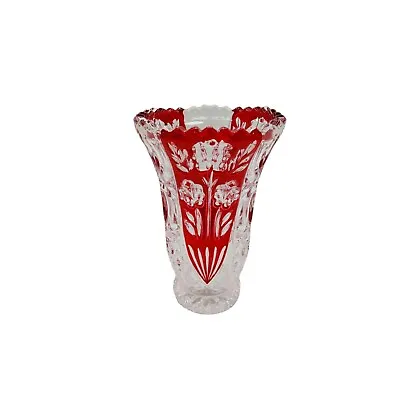 Buy Vintage Anne Hutte Oxford Red Cut Chrystal Star Pattern Vase • 14.20£