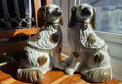 Buy Pair Of Antique Copper Lustre Staffordshire Dogs Separate Leg Spaniel • 50£