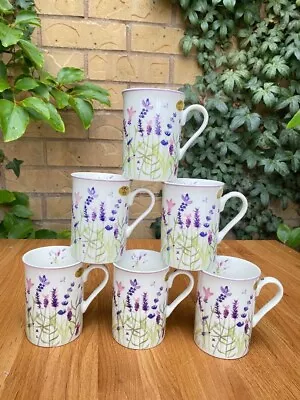 Buy Set Of 6 Lavender Design Coffee Tea Fine China Mugs Mug Set • 24.99£