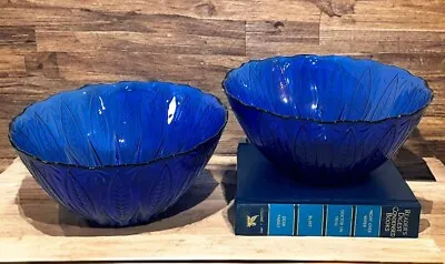 Buy Vtg Avon ROYAL SAPPHIRE Cobalt Blue Glass 9 1/2  Round Serving Bowl Arcoroc Pair • 38.42£