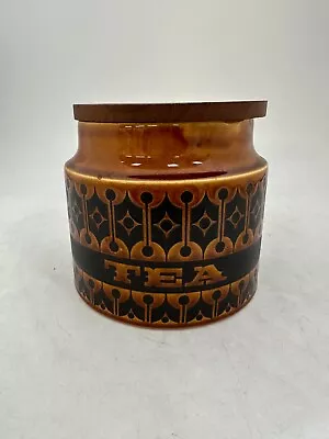 Buy Hornsea Heirloom Brown  Tea Lidded Jar Cannister Wooden Lid 11cm GC (AN_7138) • 6.99£