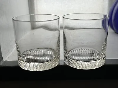 Buy Mid-Century Scandinavian Old Fashioned Glass Whiskey Tumblers Waffle Grid Foot • 17.29£