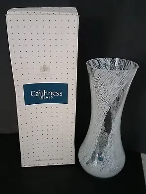 Buy Boxed Vintage Caithness Scotland Glass White Speckled 7 1/4 Inch Swirl Vase • 20£