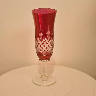 Buy Red German Nachtmann Cut To Clear Crystal Wine/Champagne Flute 18cm Scratched • 5.99£