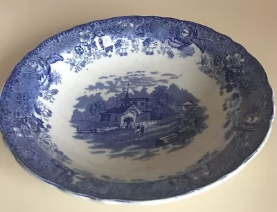 Buy Vintage Antique Pottery E Wood And Sons. Church Scene Bowl. Blue And White • 19.99£
