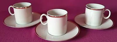 Buy Thomas Germany 3 X White/Gold Wide Gold Band Porcelain Espresso Cup And Saucer • 20£