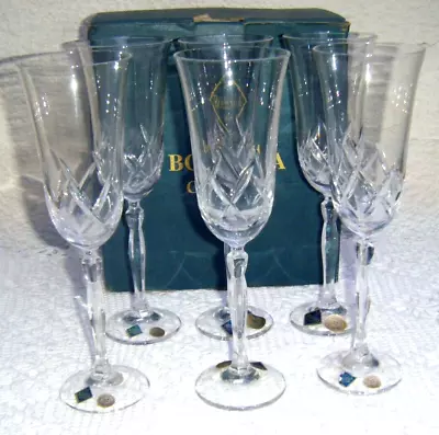 Buy Bohemia Champagne Flutes X6 Lead Crystal 24% Vtg Glasses Hand Cut Wine Boxed Set • 48£
