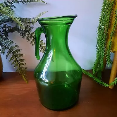 Buy Vintage Bormioli Italy Pressed Green Glass Jug - Vase Carafe Handle Italian MCM • 16£