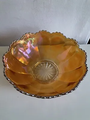 Buy Art Deco Sowerby Carnival Glass Scalloped Iridescent Marigold Bowl • 6.50£