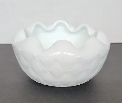 Buy Vintage Indiana Glass Co. Ruffled Edge Milk Glass Duette Quilted Diamond Bowl • 9.89£