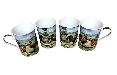 Buy Set Of 4 Farmyard Cockerel & Hen Coffee Tea Fine China Mugs Leonardo Mug Set • 16.99£