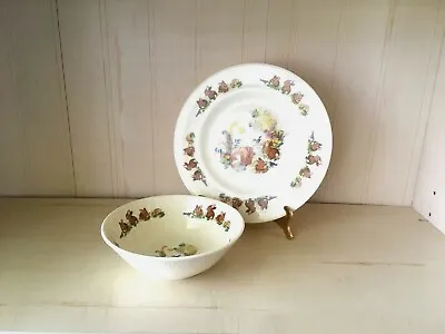 Buy Vintage Sheltonian Bone English China Childs Plate And Bowl Set Garden Bunnies  • 28.45£