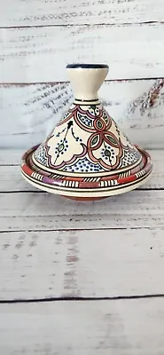 Buy Serghini Safi Tangine Pot Blue Red Moroccan Pottery 5.5”x6.5” • 19.17£