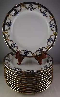 Buy 12 Pouyat Limoges Antique Porcelain Salad Plates Swags Flambeau Gold Trim • 216.92£