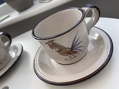 Buy Vintage Grayshott Pottery - Cockerel Design - Coffee And Saucers - Set Of Four • 19.99£