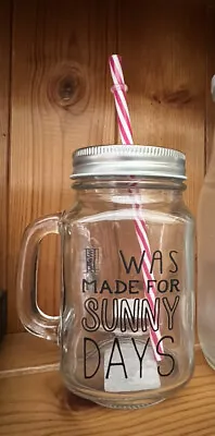 Buy I Was Made For Sunny Days Quote Glass Drinking Vessel With Straw New  • 1.50£