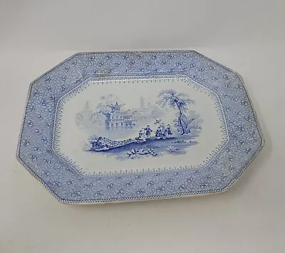 Buy Blue Transferware Pekin Platter Pattern 9844 15 1/4  C. 1840s • 118.12£