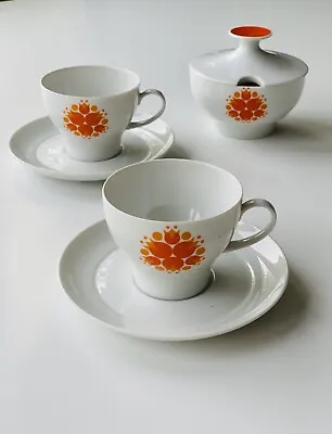 Buy 2 X Vintage Thomas Germany Orange Pinwheel Small Cups & Saucers And Sugar Bowl • 19.99£