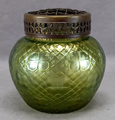 Buy Bohemian Kralik Art Nouveau Green Iridescent Martele Flower Frog / Posi Vase • 202.73£