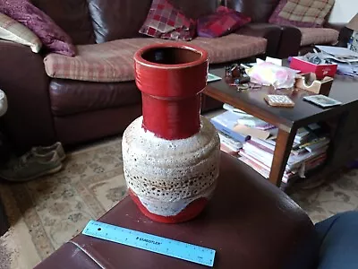 Buy Bay Keramic,West Germany. Fat Lava Beige & Rich Red Glaze Vase 7607-20. • 23£