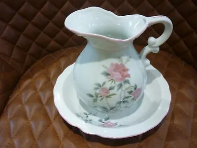 Buy Vintage St Michael (M&S) White & Pink Floral Porcelain Wash Bowl And Pitcher Jug • 12.99£