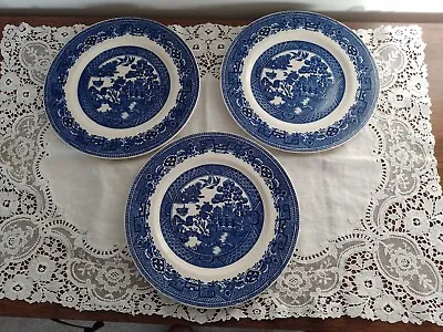 Buy Vintage Alfred Meakin Old Willow Pattern  7 3/4  Salad Plates X 3 • 8£