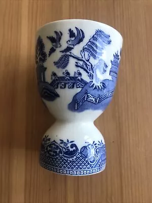 Buy Antique Blue And White Transferware Pottery Willow Pattern Double Egg Cup • 19.99£