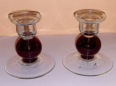 Buy Pair Of Vintage Ruby Red Bubble Glass Candlesticks • 20£