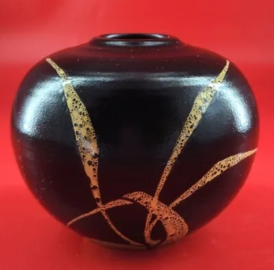 Buy MCM Schoonhoven Art Pottery Small Black Yellow Ball Vase • 45.17£
