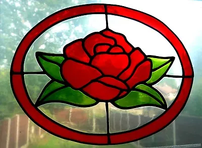 Buy Oval Rose Stained Glass Effect Window Decor Cling • 7£