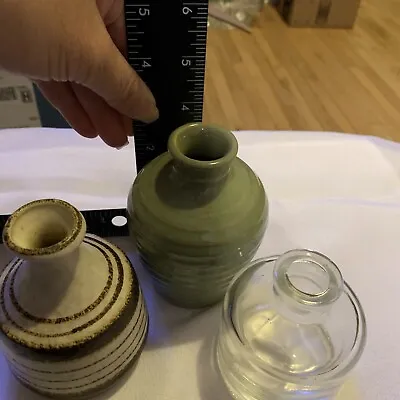 Buy Bud Vases, Beautiful Striped Pottery Ceramic Glass Lot Of Three 3”-4” Vtg • 13.51£
