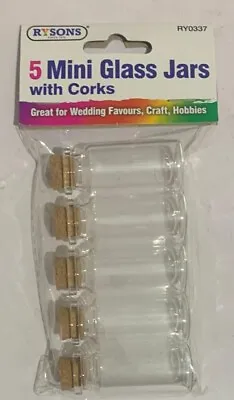 Buy 5 Mini Glass Jars With Corks Clear Small Glasses Bottles Cork Stoppers Crafting • 2.99£
